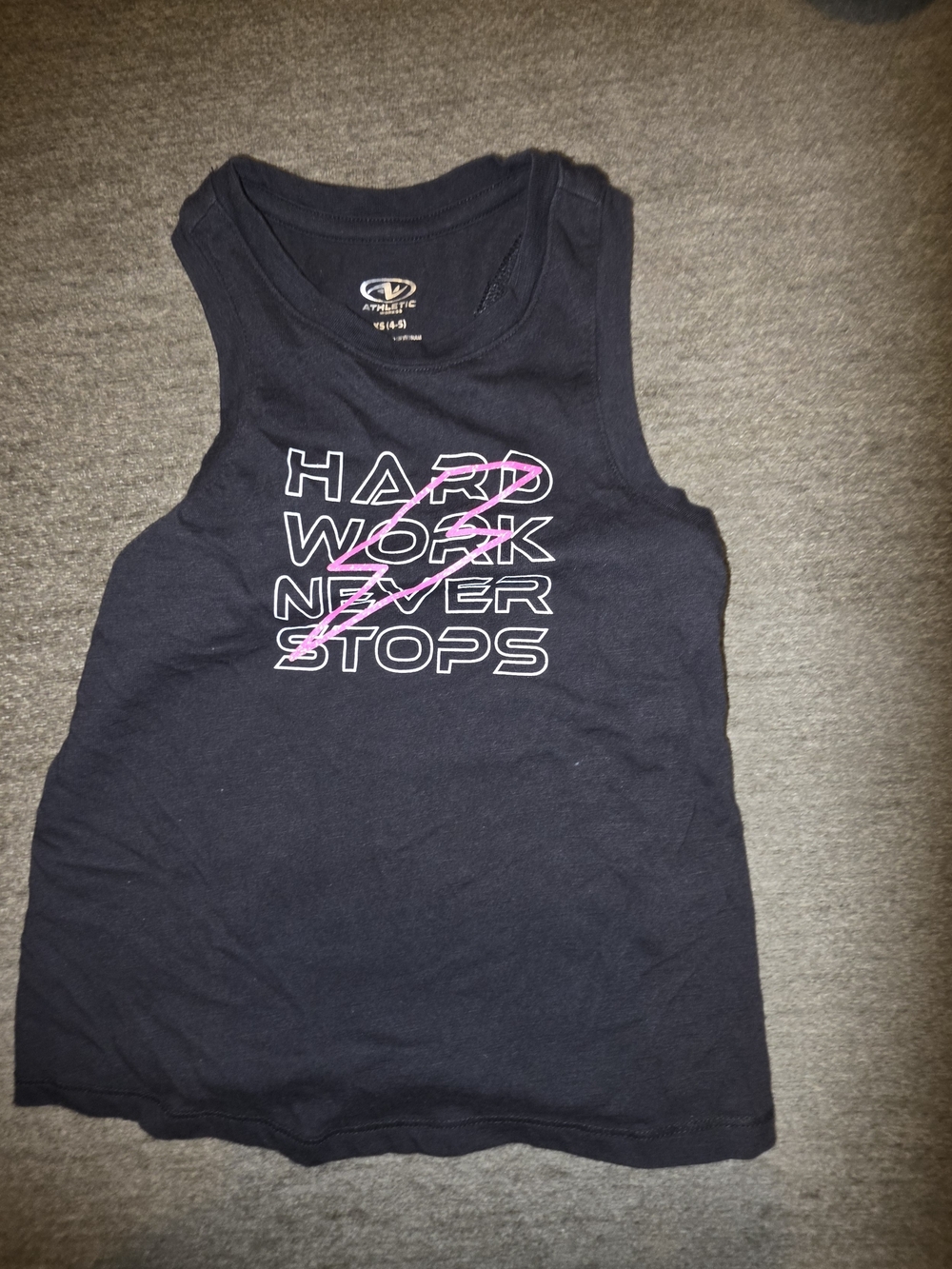 Athletic Works Black Graphic Tank Top - Hard Work Never Stops XS 4/5